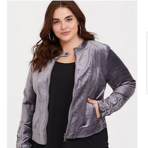 Torrid Silver Grey Velvet Moto Jacket 5